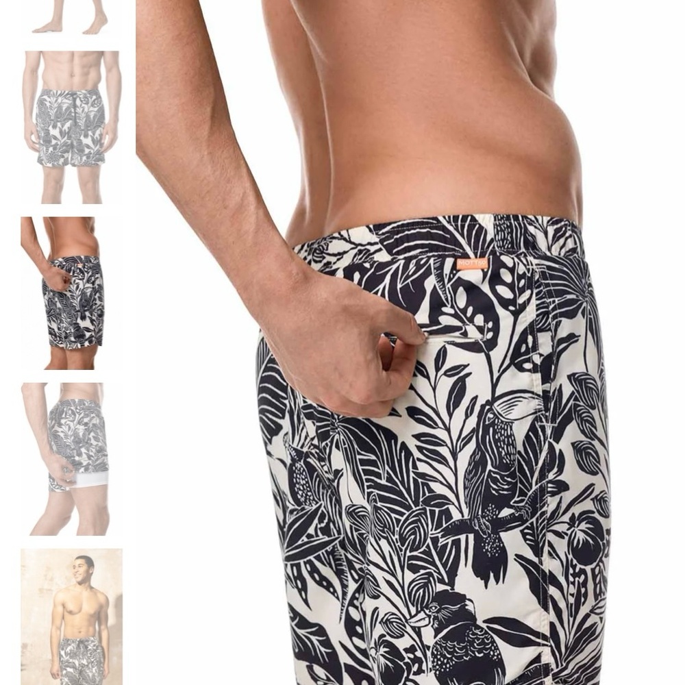 NWT Coolibar / Mott50 Black and White Swim Trunks with Tropical Print - Picture 4 of 5